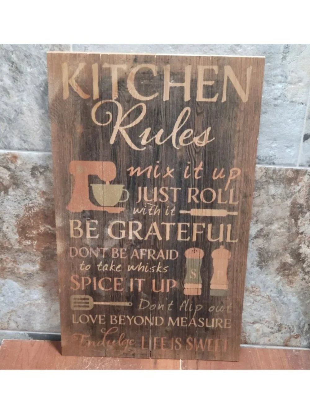P Graham Dunn Kitchen Rules Distressed Wood Pallet Wall Art Sign Plaque 24x14